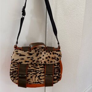 Leopard Pattern Crossbody Bag with Black and Brown Accents
